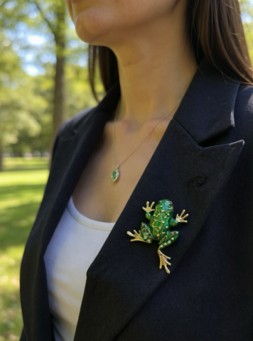 Taşlı Nature Collection Kurbağa Model Broş