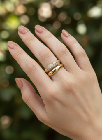 Taş Detaylı Çelik Yüzük Gold Renk