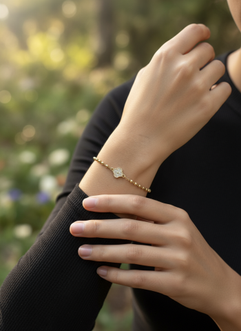 Taş Detaylı Yonca Model Çelik Bileklik VIP Seri