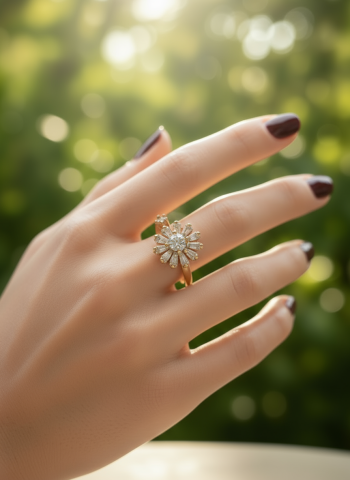 Çiçek Modelli Dönen Çelik Stres Yüzüğü Gold Renk