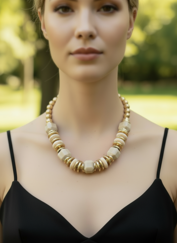 Çelik Bej Detaylı Marka Modeli Kolye Gold Renk