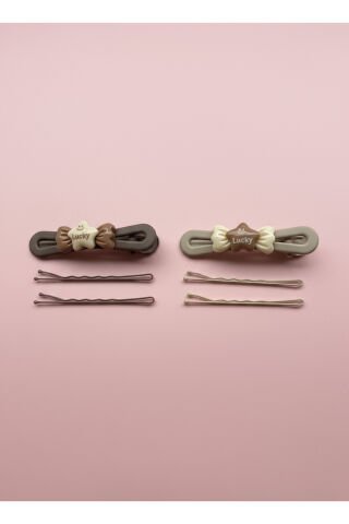 Lucky Figürlü Çocuk Toka Seti Kahve-Bej