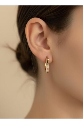 Yıldız Model Renkli Taşlı Gold Renk Çelik Küpe