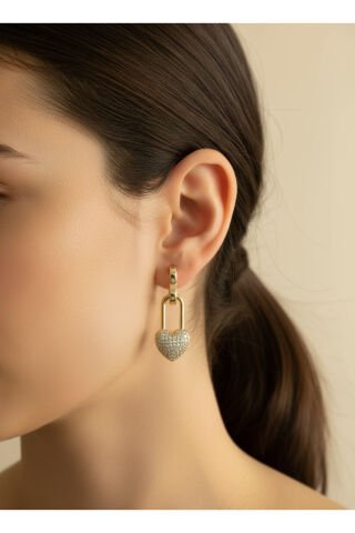 Kalpli Zirkon Taşlı Gold Renk Küpe