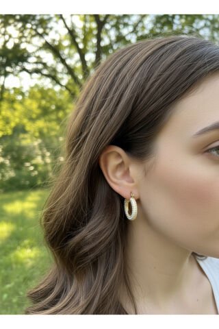 Zirkon Taş Kaplama Gold Renkli Çelik Halka Küpe