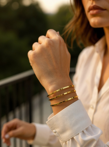 3'lü Çelik Ajda Bilezik Seti Gold Renk