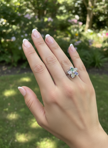 Renkli Çiçek Modelli Dönen Stres Yüzüğü Silver Renk (Çiçek Figürü Dönmektedir)