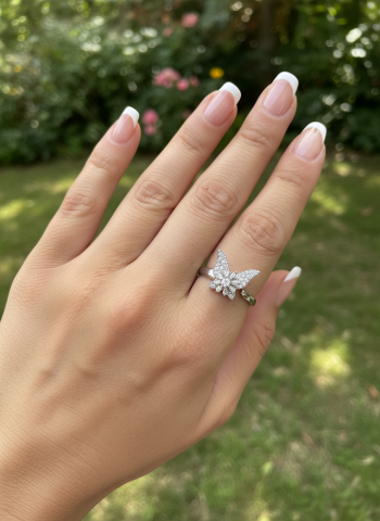 Kelebek ve Çiçek Modelli Dönen Stres Yüzüğü Silver Renk (Çiçek Figürü Dönmektedir)