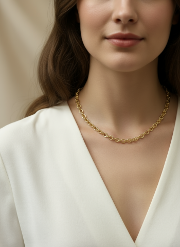 Halka Zincir Çelik 14-K Kaplama Gold Renk Kolye