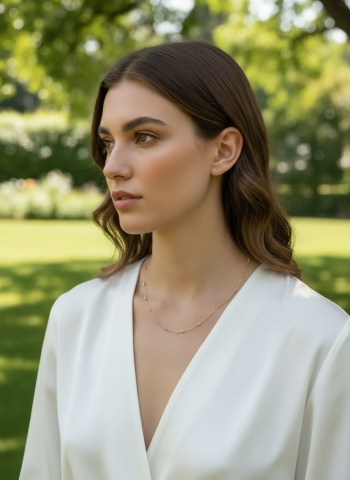 Çelik 14-K Kaplama Boncuk Model Zincir Gold Renk Kolye Luna Collection