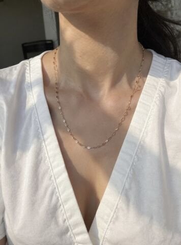 14K Kaplama Çelik Ezme Zincir Kolye – Gold / Luna Collection