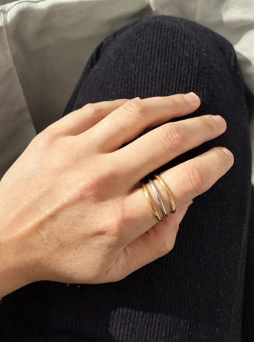 Ayarlanabilir Çelik Üçlü Minimal Yüzük – Gold & Silver Renk / Aurora Collection