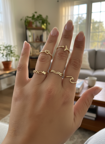 Ayarlanabilir Çelik 5'li Minimal Eklem Yüzüğü Seti – Gold Renk / Nova Stack Rings Collection