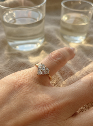 Ayarlanabilir Çelik Crystal Heart Yüzük – Gold Renk / Luna Love Collection